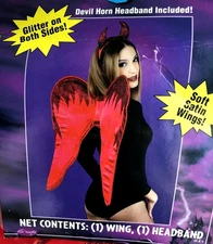 Red Devil Glitter Wings w/ Devil Horns Headband Halloween Costume Accessory NEW
