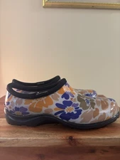 NWOT Sloggers Size 7 Waterproof Garden Slip-on Shoes Orange Purple Tan Floral