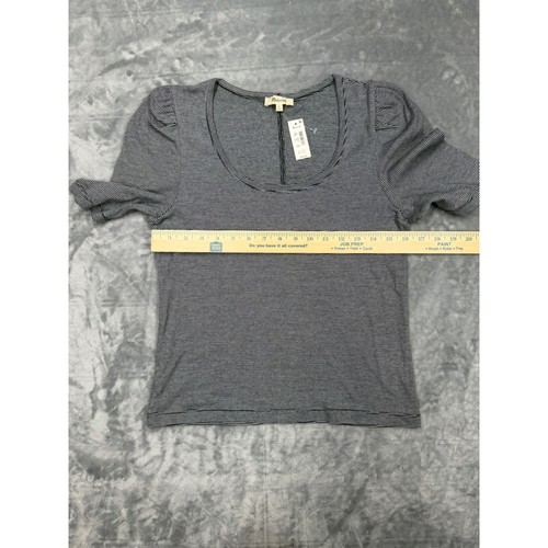 Madewell Black White Striped Puff Sleeve Supima Cotton Scoop Neck Tee M ...