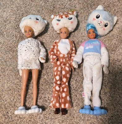 Barbie Cutie Reveal Doll Lot of 3. Plush Outfits Posable