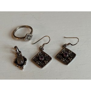 Thai 925 Sterling Silver Jewelry Silpada Ring Size 8 Amethyst Earrings Pendant