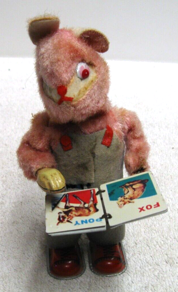 2 JAPAN RABBITS VINTAGE WINDUP TOY RABBIT W/ FLIP PAGE BOOK BOTH WORK