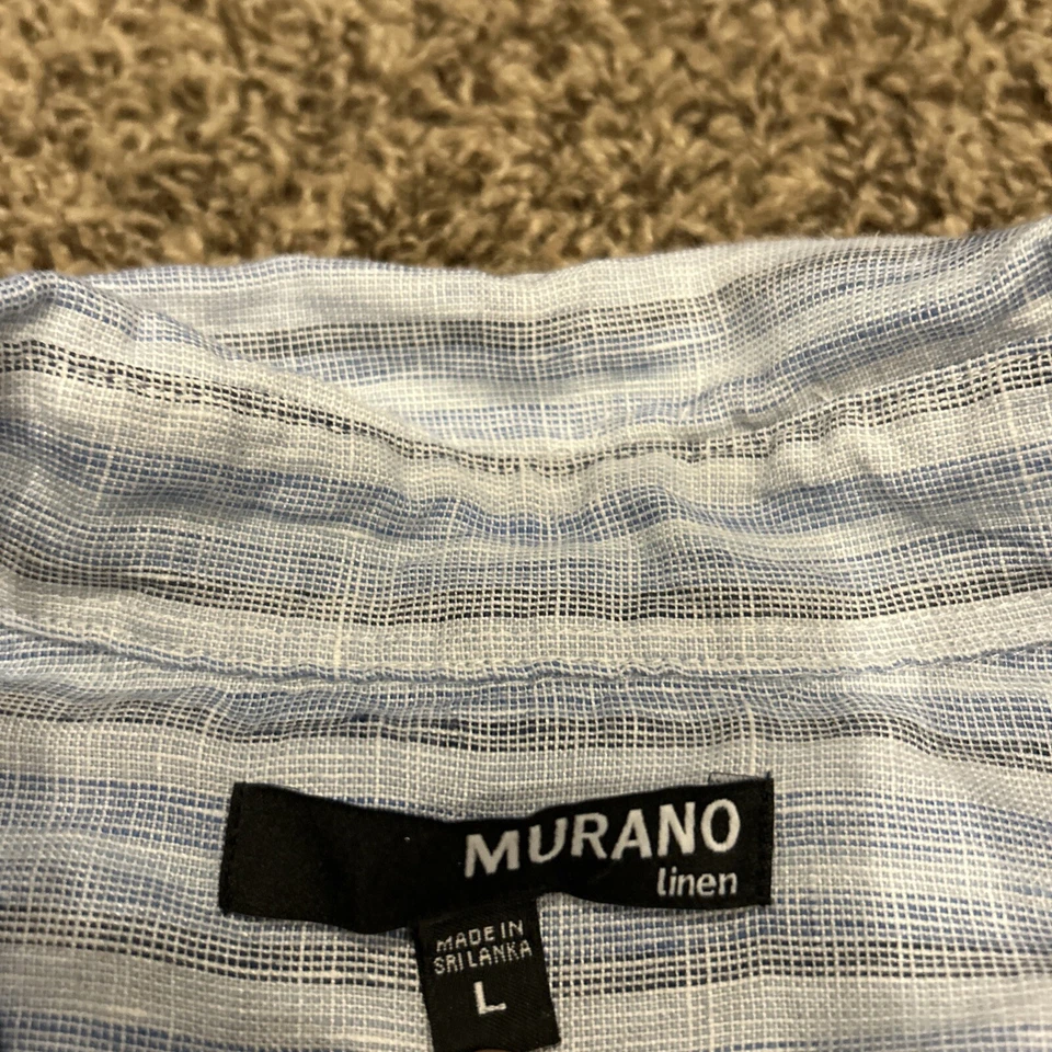 Mens L MURANO Shirt Blue Striped Long Sleeve Casual Top Button Up B1 - Image 2 of 3