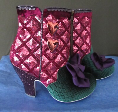 IRREGULAR CHOICE DAINTY DARLING PINK SEQUINNED HIGH HEEL ANKLE BOOT EURO 36 *NEW