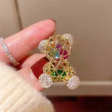 Women Fashion Hollow Bear Crystal Pins Brooches Badges For Lady