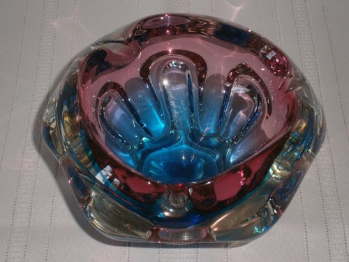 Heavy Mid-Century Vintage Murano Sommerso Blue/Pink Art Glass Bowl 1950's Italy - Picture 7 of 20