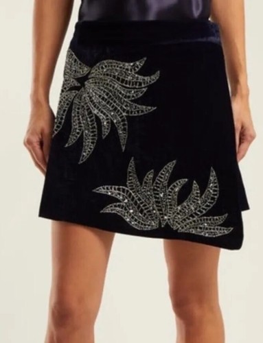 Dodo Bar Or NWT Embroidered velvet wrap mini skirt Size M(10) Color Black