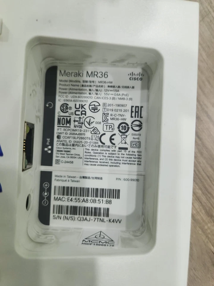 Cisco Meraki MR36 MR36-HW Wireless Cloud Managed Access Point - Image 3 of 3