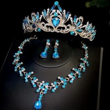 Baroque Bridal Wedding Crown Queen Water Crystal Tiaras Necklace Earrings Sets