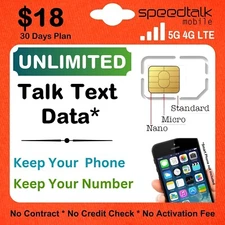 Speedtalk Smart Phone SIM Card Kit Unlimited Talk & Text & Data 5G 4G LTE Plan