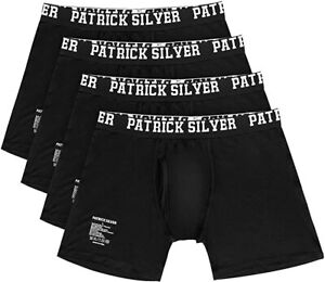 Patrick Silver Men's Breathable Bamboo Rayon Boxer Underwear with Fly 4Packs