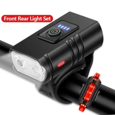 Bike Front Rear Light Set Rechargeable Power Display Headlights Easy to Install 