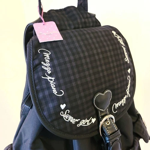 Mezzo Piano schwarz Rucksack mit Etikett Schultasche Herzen Polka Dots Kawaii Japan - Bild 2 von 12