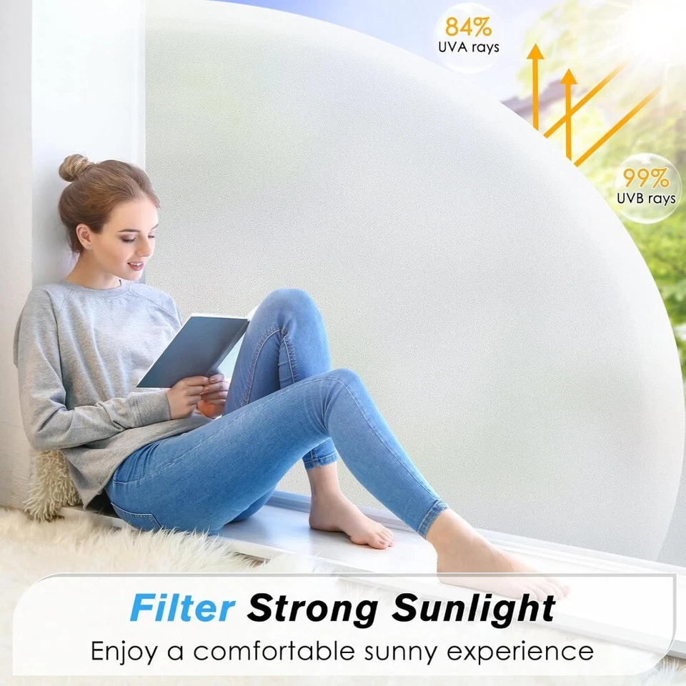 Rabbitgoo Esmerilado Privacidad Opaca Ventana Película Vidrio Blanco Adhesivo Estático Adhesivo Foto 4 de 4