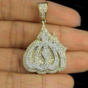 Authentic Men's Gold Plated Silver 3.31CT Real Moissanite Islamic Prophet Allah Pendant