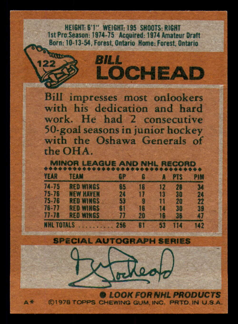 197879 Topps 122 Bill Lochead Near Mint+ Red Wings ID366514 eBay