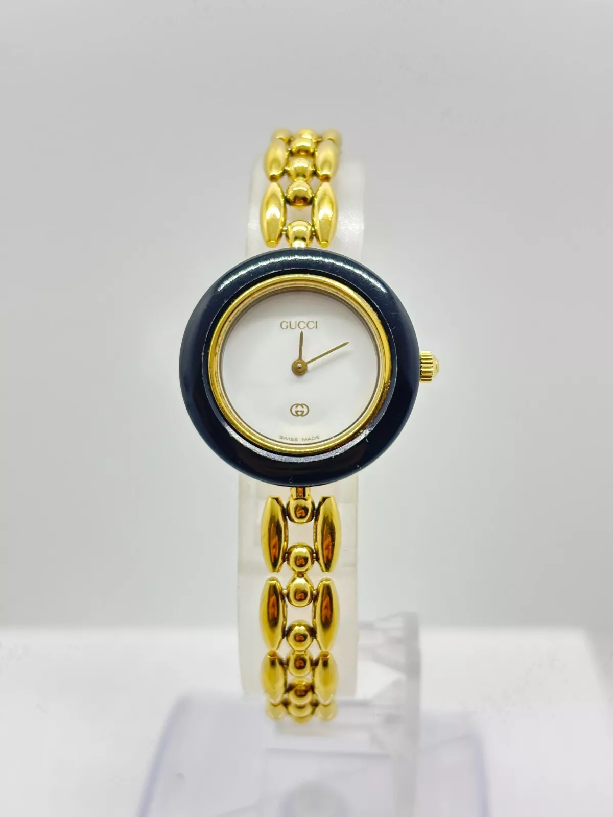 [Exc+5] Montre GUCCI Change Bezel 11/12 Cadran Or Noir Occasion Fonctionne F/S