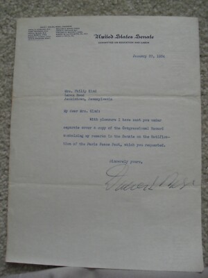 RARE Original 1934 US Senator Signed Letter David I Walsh Massachusetts