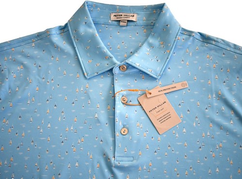 Peter Millar Polo Shirt Mens Size 2XL/XXL Blue Yellow Stripe