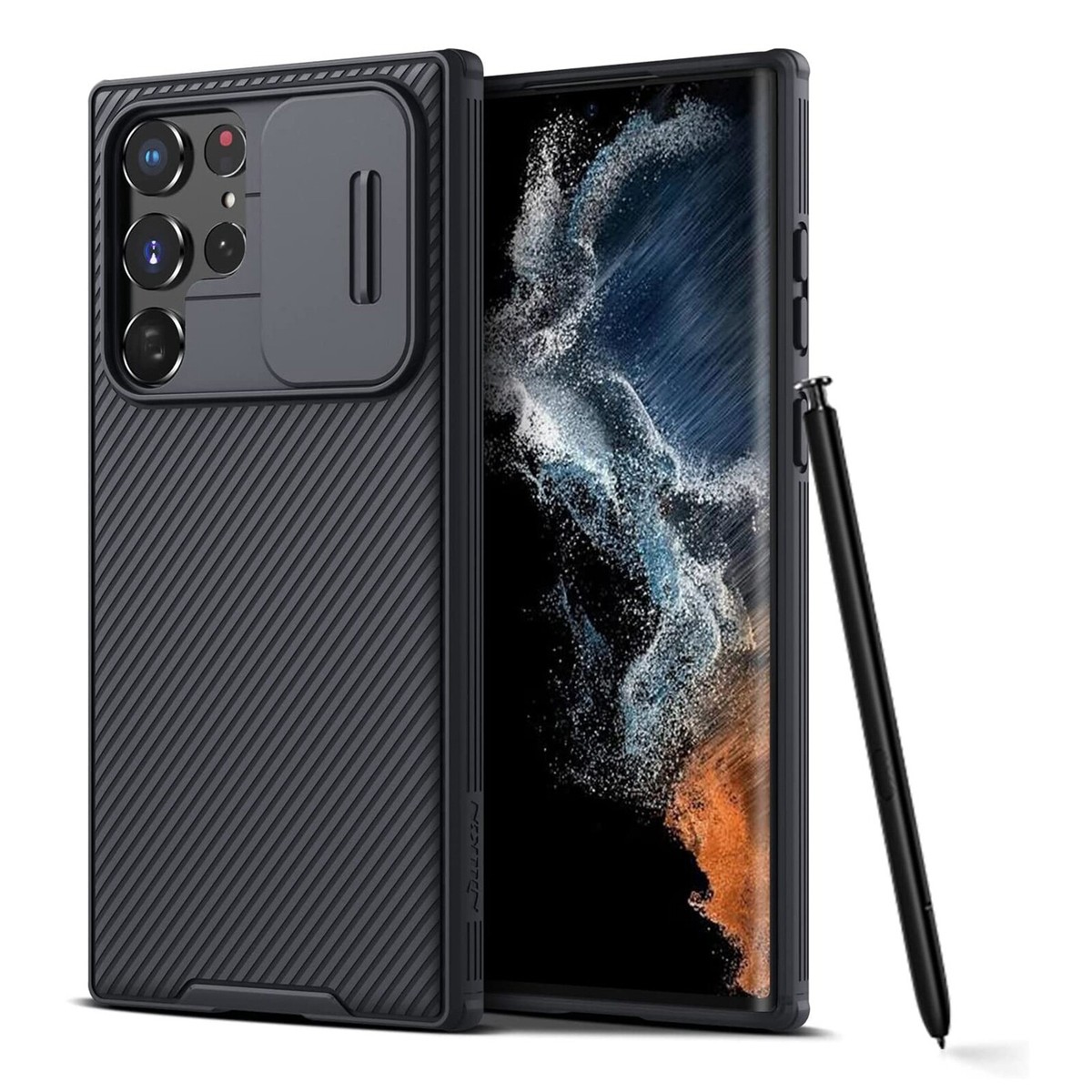 For Samsung Galaxy S24 Ultra S23+ S22 S21 Slide Camera Cover Luxury Rubber  Case