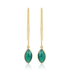 Green Onyx Gemstone 925 Silver 18K Gold Plated Hook Earrings Jewelry
