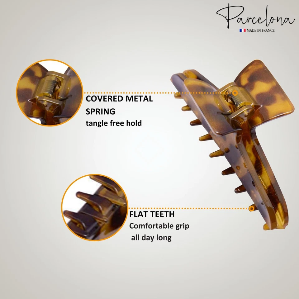 Parcelona French Pinch Medium Celluloid Covered Spring Jaw Hair Claw for Women - Image 3 of 4