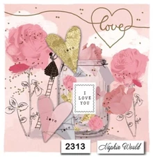 (2313) TWO Paper LUNCHEON Decoupage Art Craft Napkins LOVE VALENTINES JAR SCRIPT