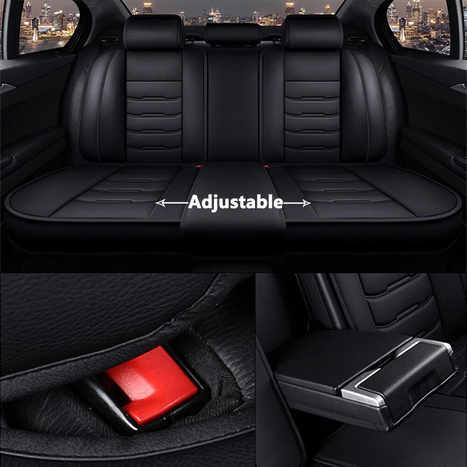 Luxury PU Leather Car Seat Cover Full Set For Universal Car Truck SUV Van 5-Sits - Image 3 of 4