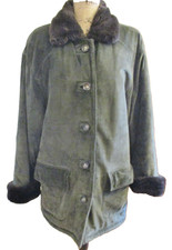 Lnr-la Nouvelle Renaissance Womens Green Suede Coat Black Faux Fur Lining,size L