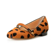 Charlotte Olympia Girls "INCY MARY-JANE" Pony Hair Leather Ballet Flats Shoes