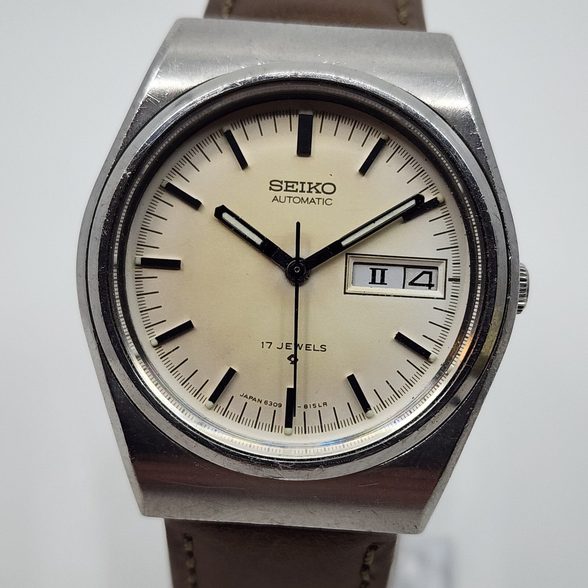 Vintage Seiko 6309-8120 Automatic 17 Jewel Day Date Steel Watch