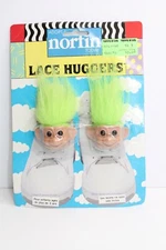 1991 Vintage Trolls Lace Huggers Green Hair Shoelace Clips NEW + Free Shipping