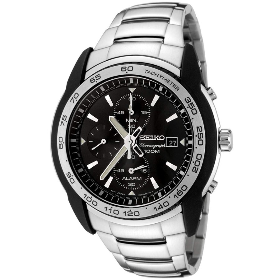 Seiko SNAB95 Chronograph 100m Stainless Steel Tachymeter Alarm