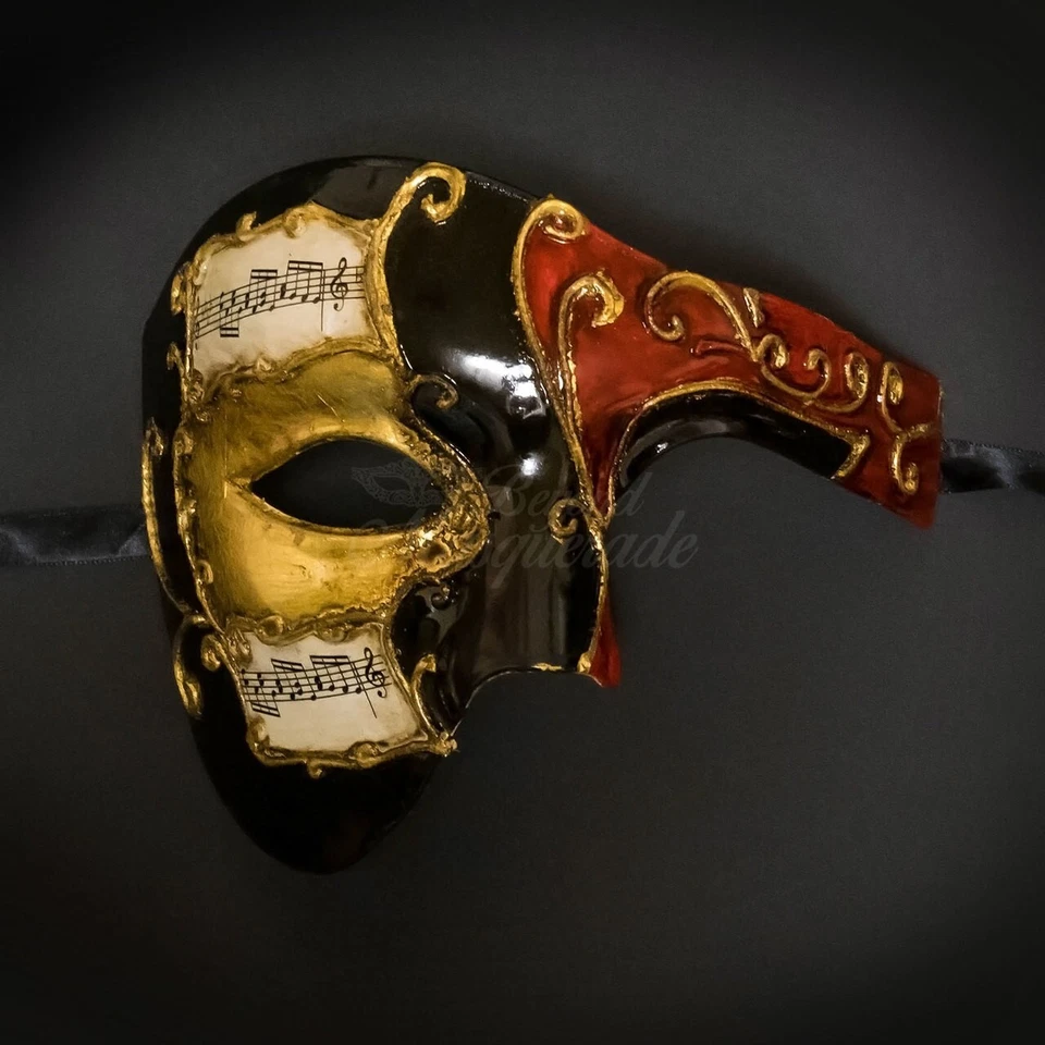 Mens Masquerade Mask Classic Musical Half Phantom of the Opera [Black/Red] - Image 2 of 4