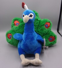 Perry Peacock Plush Bird 11" Blue w/Green Tail Red Glittery Spots Stuffed Animal