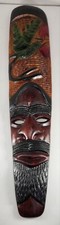 Tiki Wooden Tribal Mask Hand Carved Ethnic Tiki Bar Home Decor Signed