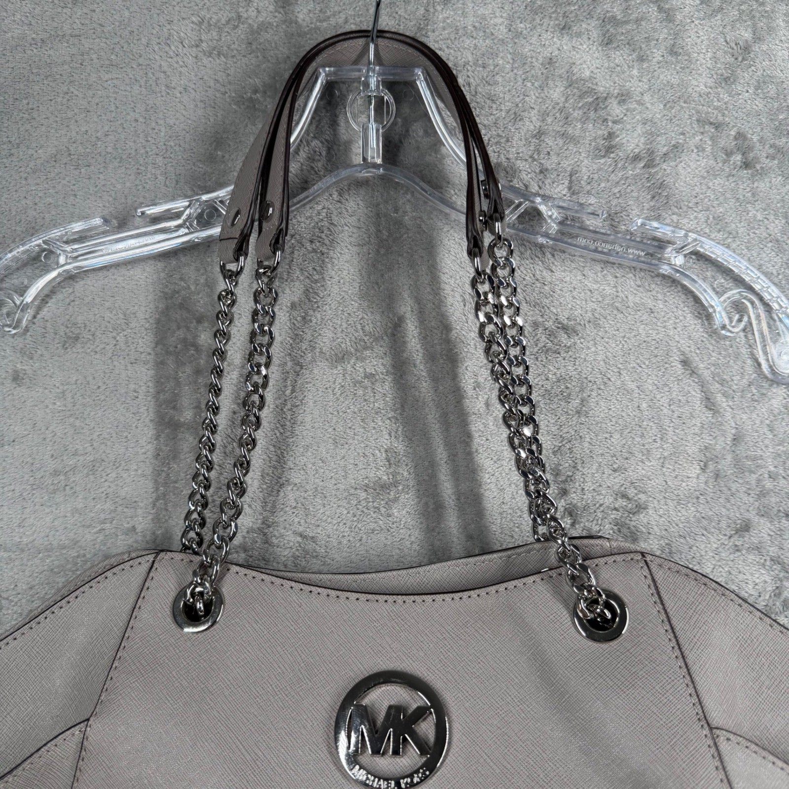 Michael Kors Jet Set Medium Chain Shoulder Tote Bag Gray Silver Metallic Classic — image 4