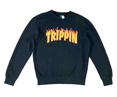 H&M  TRIPPIN  Flame Logo Men s Skater Style Black Crewneck Sweatshirt Size M