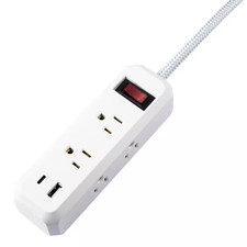 8-In-1 6-Outlet 5 Ft. Power Strip with 2 USB Ports, White