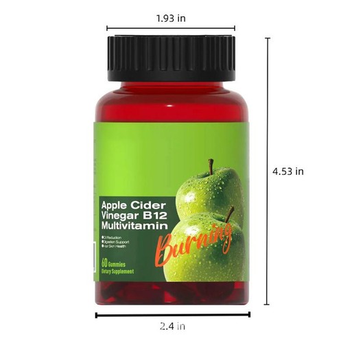 Aceto di Sidro di Mele B12 Multivitaminico, Aceto di Sidro di Mele Gomma AVC, CONFEZIONE DA 1~3 - Foto 13 di 16