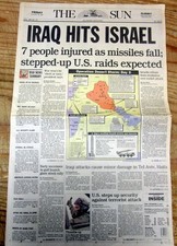 1991 newspaper IRAQ 1st STRIKES ISRAEL w MISSILES to provoke response n GULF WAR