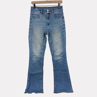 American Eagle High Rise Artist Flare Jeans Womens 6 Regular Blue Double Button