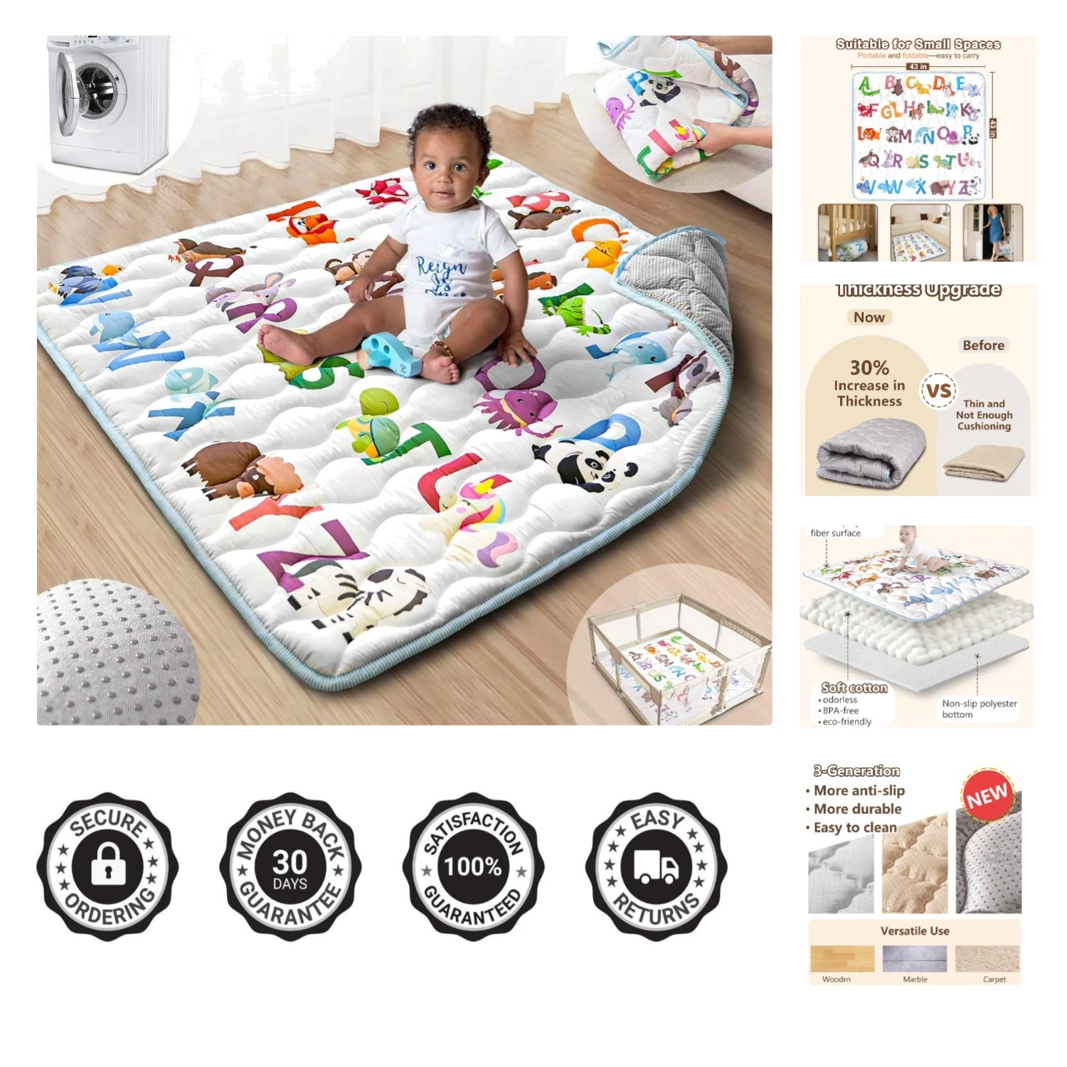 Baby Play Mat 43x43 – Super Soft, Non-Slip & Machine Washable for Playtime Fun
Opens in a new window