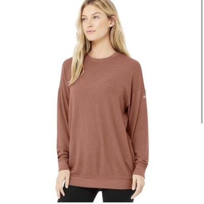 Alo Yoga Soho Crewneck Pullover Sweatshirt Rust Brown Women's