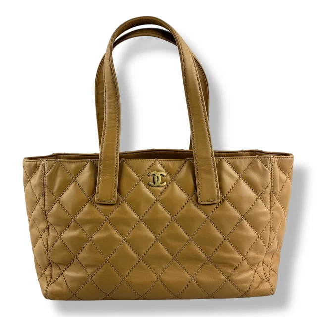 Chanel Beige Leather Wild Stitch Tote Handbag
