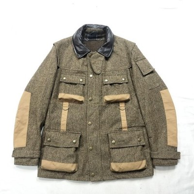 Used Barbour Tokito Beacon Wool Tweed Hunting Jacket Size L Brown Camel