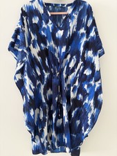Lauren Ralph Lauren Blue White Abstract Print Drawstring Kaftan Dress S