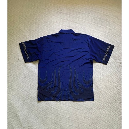 VTG Y2K Dragonfly Blue Flame Tribal chrome skull Button Up Shirt rare Sz 2xl - Picture 4 of 4