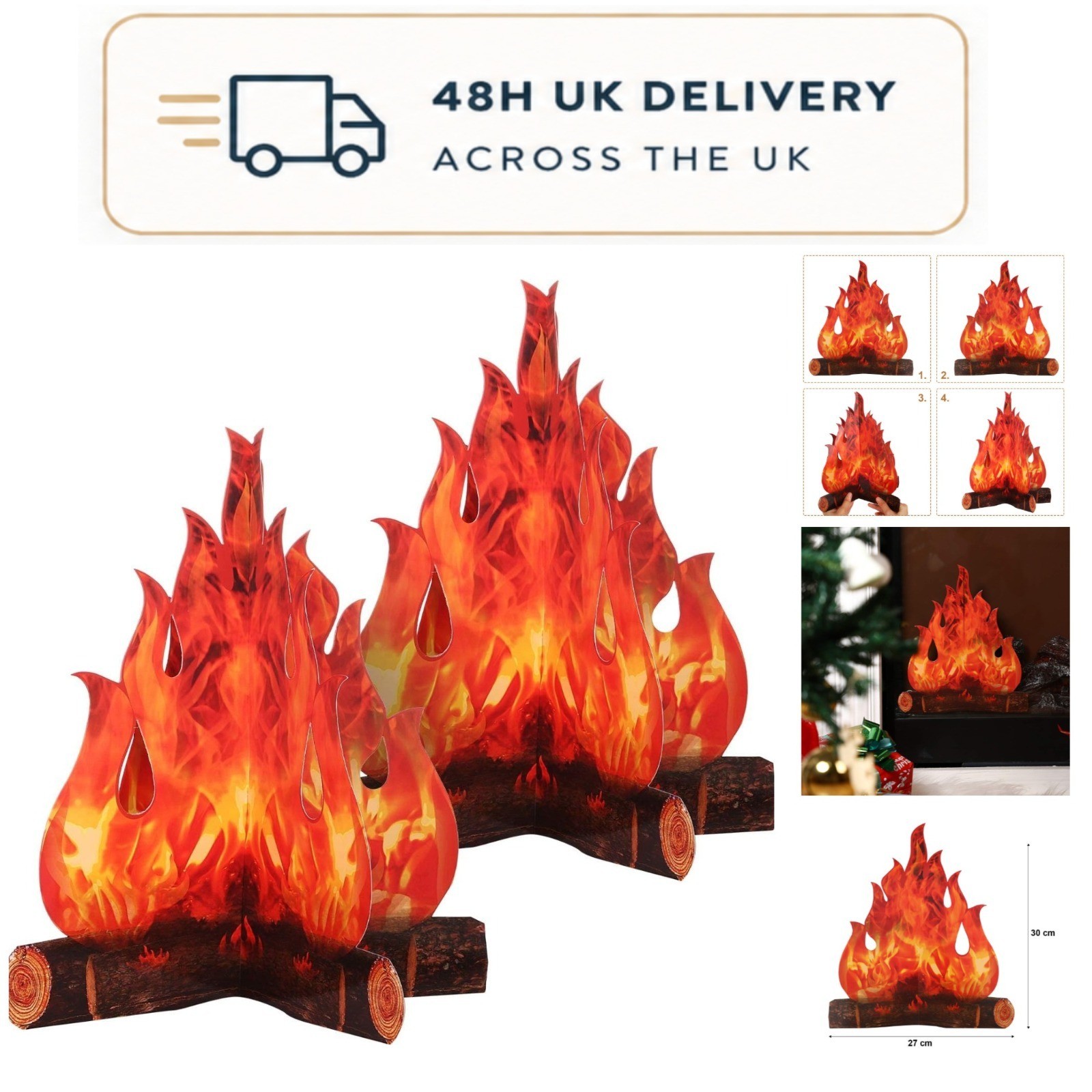 Boao 2 Set 3D Cardboard Fake Fire Campfire Party Decoration Centre...