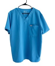 FIGS Leon Three Pocket V Neck Scrub Top Men's Sz L Limited Ed. Capri Blue